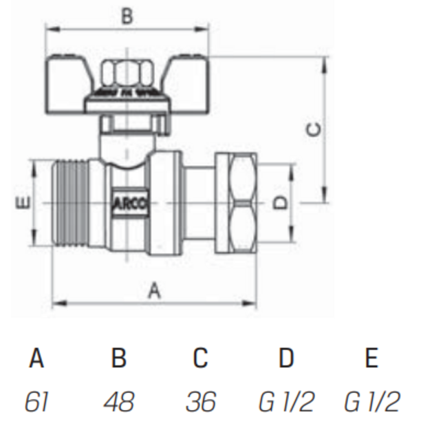 Rutulinis ventilis trumpa rankena 1/2  v/i, su laisva veržle DK