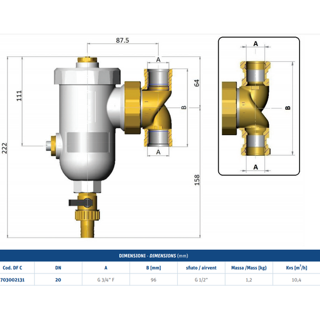 Magnetinis &scaron;ildymo sistemos filtras 3/4  / 3/4  KVS 10,4 montavimas tiesiai