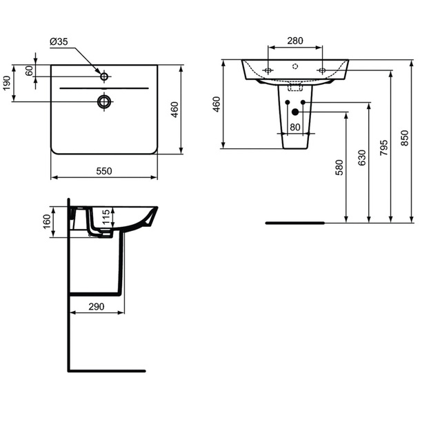 Ideal Standard praustuvas Connect air Cube, tvirtinamas prie sienos, 55 x 46 x 16 cm, baltas