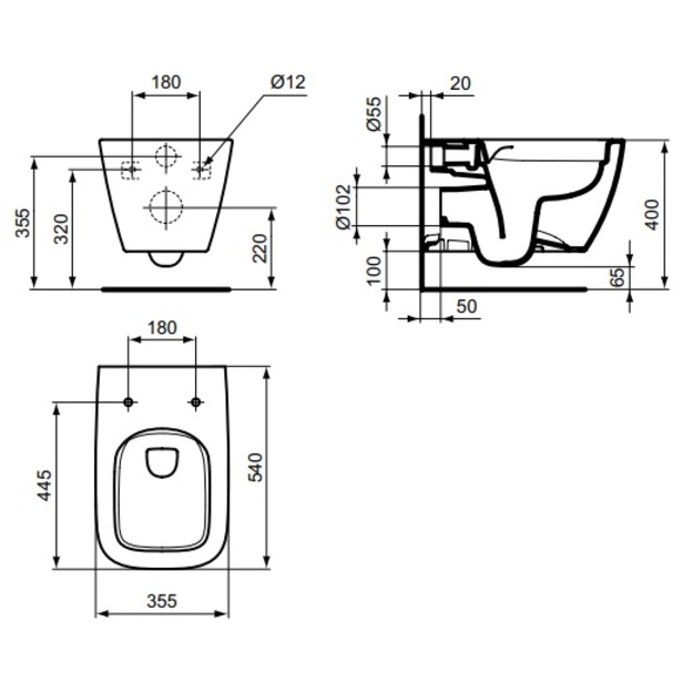 Ideal Standard pakabinamas unitazas i.life B su Softclose dangčiu