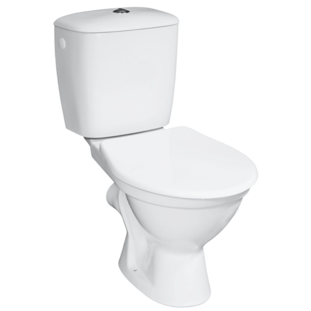 Kombinuotas WC NORMA su termoplastiko dangčiu, horizontalus, 3/6 ltr, vand. įvad. i&scaron; &scaron;ono, baltas