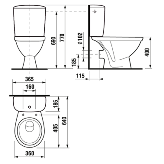 Kombinuotas WC NORMA su termoplastiko dangčiu, horizontalus, 3/6 ltr, vand. įvad. i&scaron; &scaron;ono, baltas
