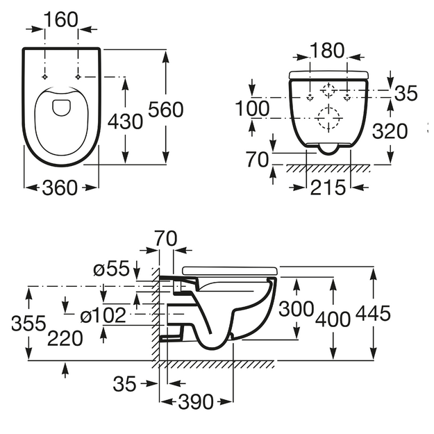 Pakabinamas unitazas MERIDIAN Rimless PACK su Slim SC dangčiu (560x360x400 mm), baltas