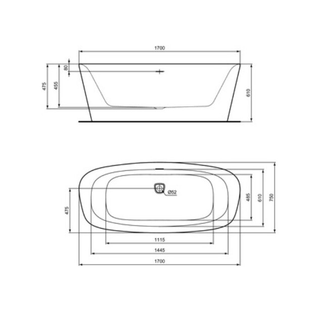 Ideal Standard Dea Duo laisvai pastatoma akrilinė vonia   170x75 cm su Click-Clack nuotekų vožtuvu, vidus ir i&scaron;orė matin