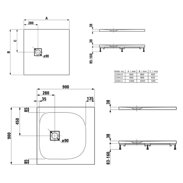 Du&scaron;o padėklas SOLUTIONS 90x90, baltas