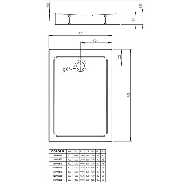 Akrilinis du&scaron;o padėklas Radaway Doros F compact, 900x700x120, baltas