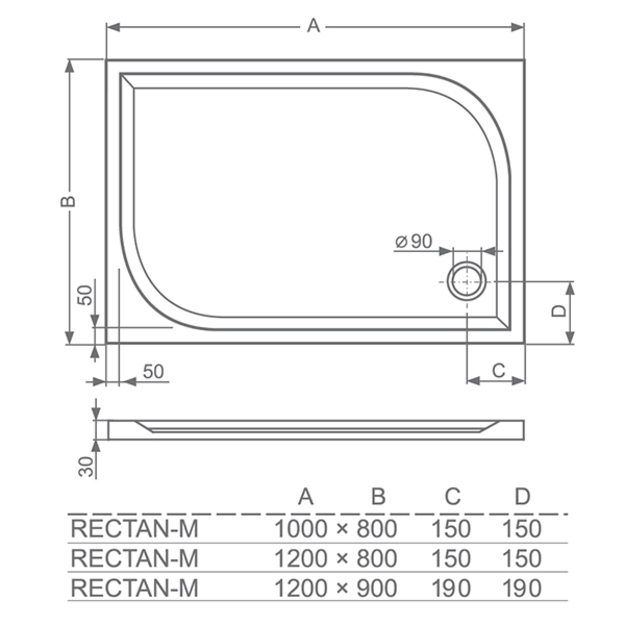 Du&scaron;o padėklas Rectan-M 1200x800x30, lietas marmuras, baltas
