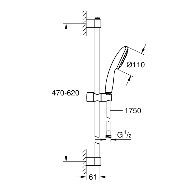 Du&scaron;o komplektas Grohe TEMPESTA, 1srovė, L 600, chromas