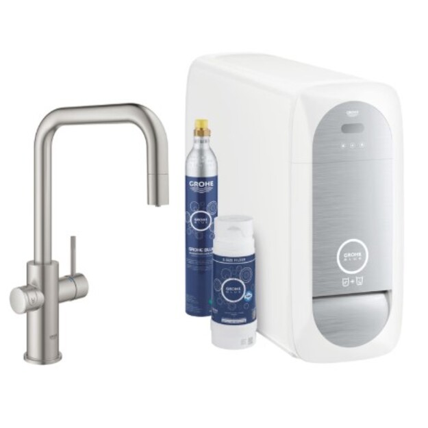 GROHE Blue Home vienasvirtis U formos mai&scaron;ytuvas su filtravimo sistema ir i&scaron;traukiamu snapu, supersteel  spalva