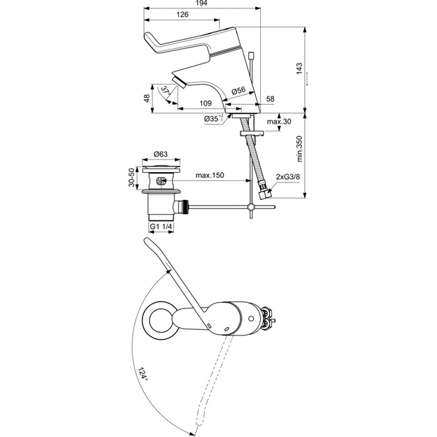Ideal Standard Ceraplus praustuvo mai&scaron;ytuvas 18cm svirtimi, su dugno vožtuvu