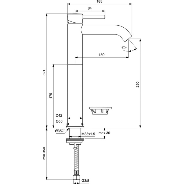 Ideal Standard Ceraline 100 auk&scaron;tas praustuvo mai&scaron;ytuvas, matinė juoda