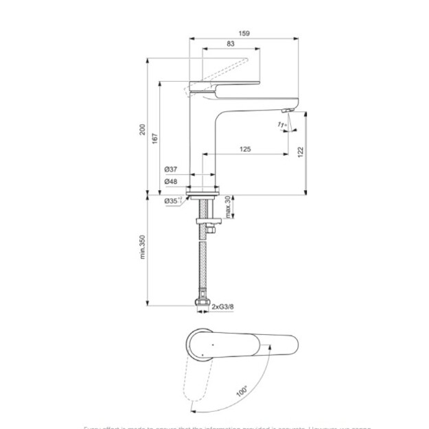 Praustuvo mai&scaron;ytuvas Ideal Standard CERAFINE O Nuovo H120, be dugno vožtuvo, BlueStart, 3,8 l/min, chromas