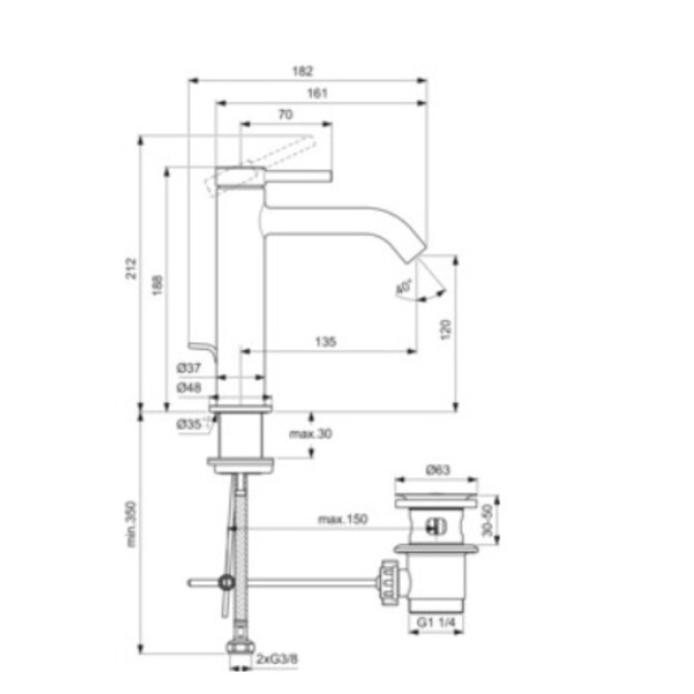 Ideal Standard CERALINE Nuovo H120 mai&scaron;ytuvas praustuvui su metaliniu dugno, 3,8 l/min, chromas