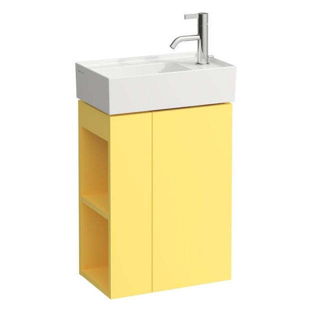 Spintelė Kartell by Laufen, geltonos spalvos, nedideliam praustuvui 815334 su mai&scaron;ytuvu de&scaron;inėje