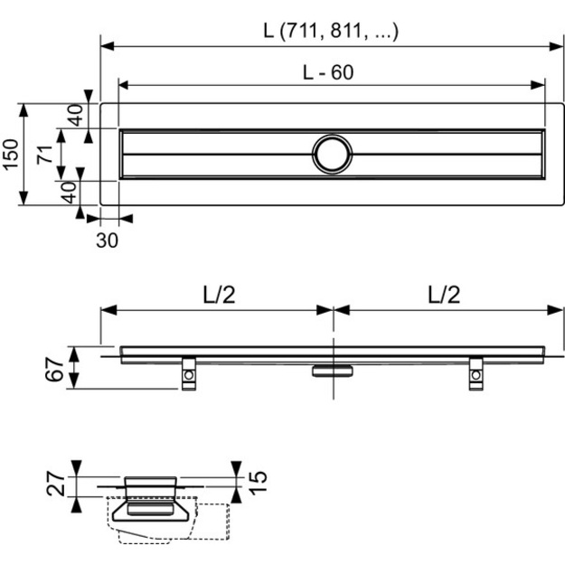 TECEdrainline du&scaron;o latakas, tiesus, L =900mm