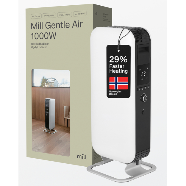 Tepalinis &scaron;ildytuvas Mill Gentle Air 1000W, LED ekranas, baltas