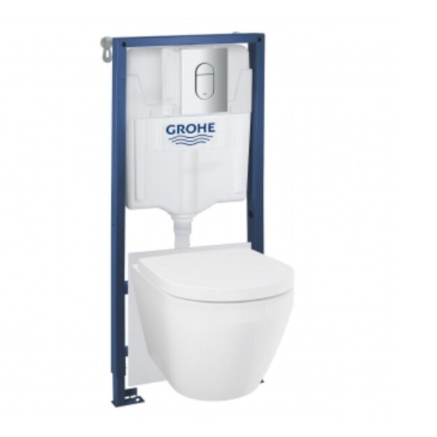 Grohe Solido potinkinio rėmo, tvirtinimų, Euro pakabinamas unitazas su soft close dangčiu, chrom. mygtuko komplektas