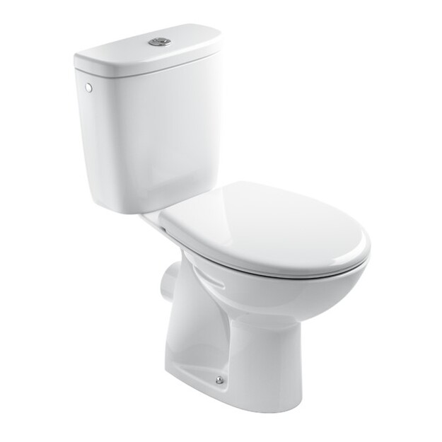 Kombinuotas WC EUROLINE-N su termoplastiko dangčiu, horizontalus, 3/6 ltr, apatinis vand. įvad. 1/2, baltas