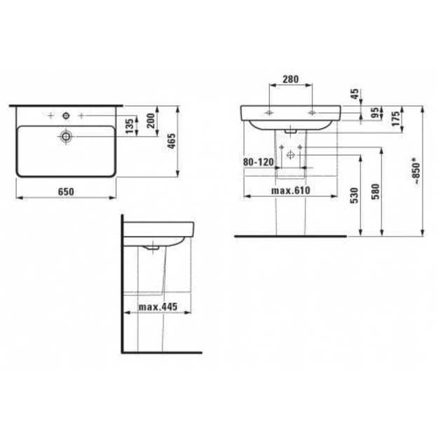 Praustuvas Laufen Pro S 650 x 465 mm, su skyle mai&scaron;ytuvui, baltas