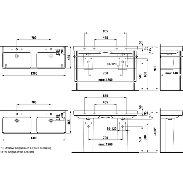 Dvigubas baldinis praustuvas PRO S, 1300x460 mm su 1 skyle mai&scaron;yt., LCC baltas