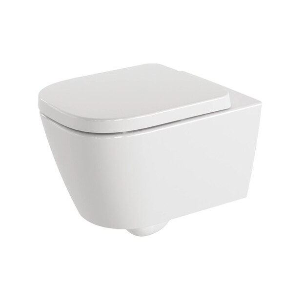 Pakabinamas unitazas, MEDA 54x36, tylus sūkurinis nuplovimas (Silent flush), be apvado (Rimless), be dangčio, balta spal