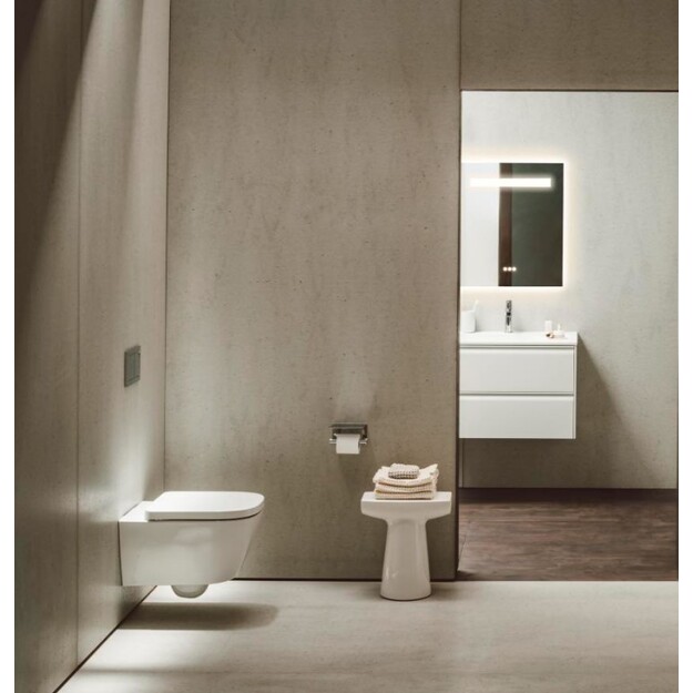 Pakabinamas unitazas, MEDA 54x36, tylus sūkurinis nuplovimas (Silent flush), be apvado (Rimless), be dangčio, balta spal