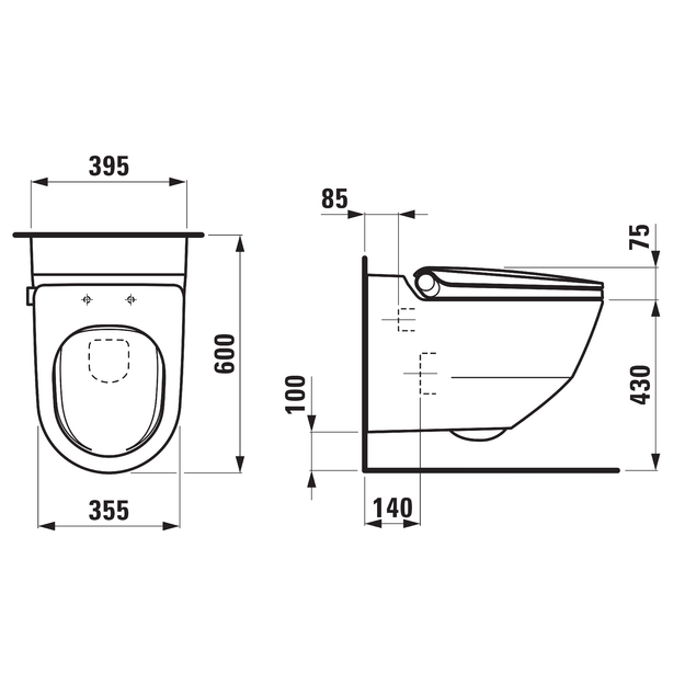 Higieninis pakabinamas unitazas CLEANET RIVA su apiplovimo fukcija, Rimless be nuplovimo lanko, LCC danga, baltas