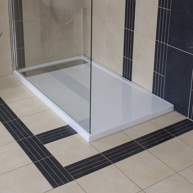 Akrilinis du&scaron;o padėklas INTEGRO 1200x900 mm su integruojamu sif. ir nerūd. pl. uždengimu, baltas