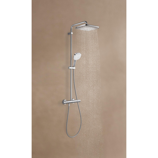 Termostatinė du&scaron;o sistema Tempesta Cube 250  (galva &Oslash;250, alkūnė 390mm, 2`jų srovių rankinis du&scaron;as, 8 l/min), chromas