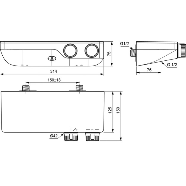 Ideal Standard Ceratherm S200 termostatinis du&scaron;o mai&scaron;ytuvas, slėpti tvirtinimai, lentynėlė, chromas