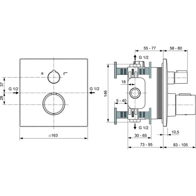 Ideal Standard Ceratherm C100 potinkinis termostatinis mai&scaron;ytuvas du&scaron;ui ir voniai, i&scaron;orinė dalis, matinė juoda