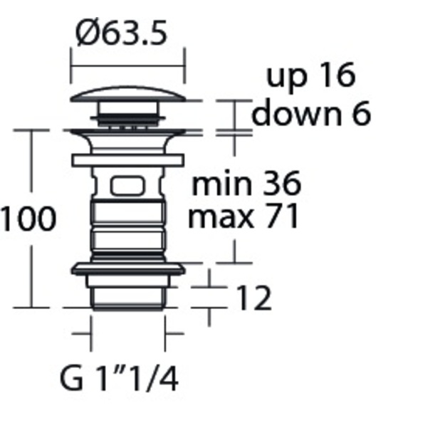 Ideal Standard Click - Clack dugno vožtuvas 1 1/4&rdquo; (32 mm), matinė juoda
