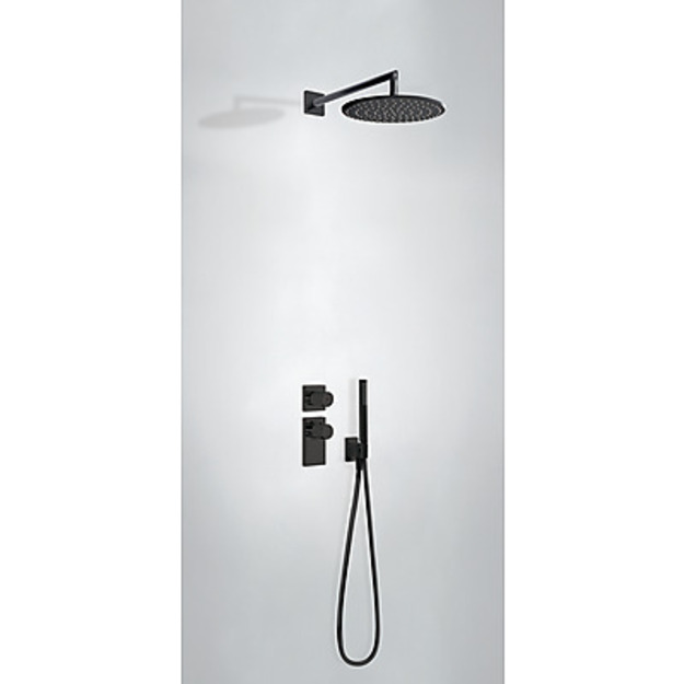 Potinkinė termostatinė du&scaron;o sistema ( termostat. mai&scaron;ytuvas, stacionari du&scaron;o galva 300mm, rankinis du&scaron;as), juoda spalva