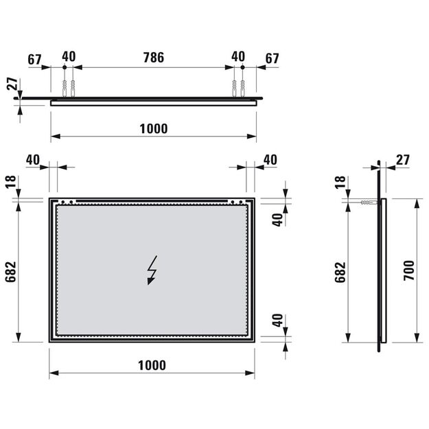 Veidrodis su aliuminio rėmu Frame 25, 1000 x 700 mm be ap&scaron;vietimo