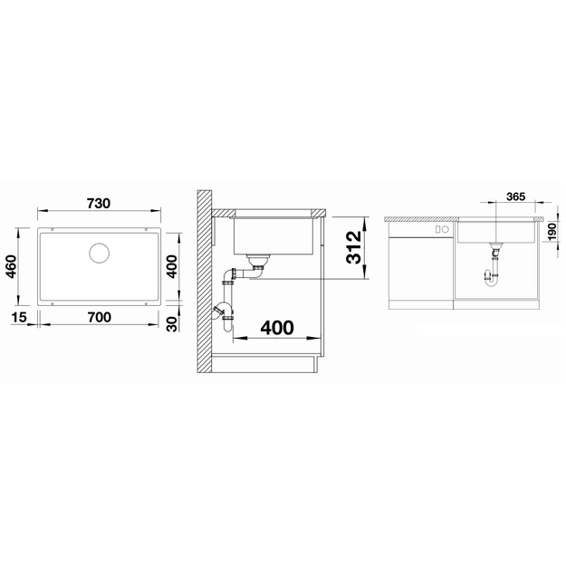 Plautuvė BLANCOSUBLINE 700-U, 730x460 mm, antracito spalva